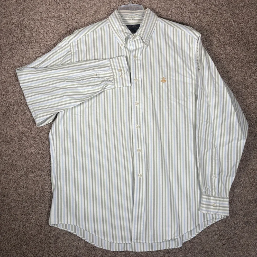Brooks Brothers Mens Large L Supima Cotton Striped Button Down Shirt Logo